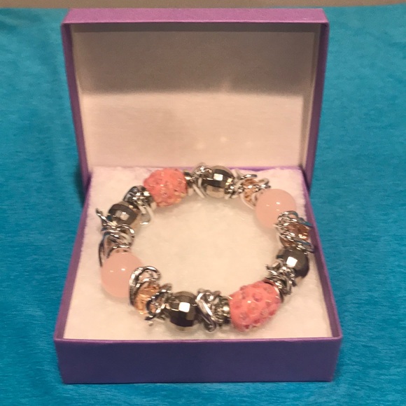 Jewelry - Bracelet, stretch, glass 6in Pink Rondelle